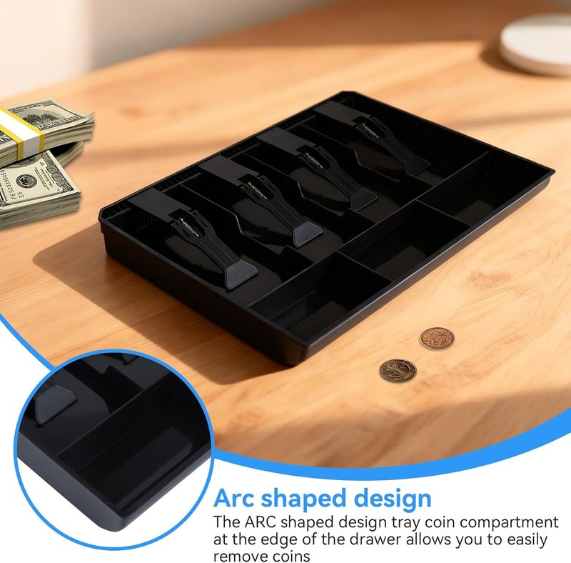 Frdhee Cash Register Drawer Insert Tray 4 Bill 3 Coin, Money Tray Cash Register Drawer Insert Tray Storage Organizer Drawer for Supermarkets Shops Commercial Currency Black (4 Bill 3 Coin) - Image 5